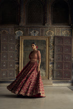 Load image into Gallery viewer, DEEP RED RAW SILK LEHENGA CHOLI WITH NET DUPATTA AND WORKED BELT.