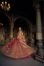 Load image into Gallery viewer, RED RAW SILK LEHENGA CHOLI WITH A NET DUPATTA AND AN OPTIONAL SECOND DUPATTA AND BELT WHICH CAN BE ORDERED SEPARATELY