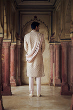Load image into Gallery viewer, BLUSH RAW SILK SHERWANI WITH KURTA AND TROUSER WITH AN OPTIONAL STOLE, WORKED BELT AND WORKED JOOTI