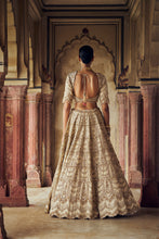 Load image into Gallery viewer, GOLD RAW SILK LEHENGA CHOLI WITH A NET DUPATTA ALONG WITH AN OPTIONAL SECOND DUPATTA AND BELT