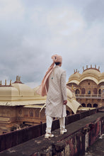 Load image into Gallery viewer, NUDE RAW SILK SHERWANI WITH KURTA CHRIDAR AND OPTIONAL WORKED STOLE, BELT AND JUTI