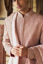Load image into Gallery viewer, DUSTY ROSE PINK SHERWANI WITH KURTA CHURIDAR WITH OPTIONAL STOLE, BELT AND WORKED JUTI