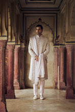 Load image into Gallery viewer, BLUSH RAW SILK SHERWANI WITH KURTA AND TROUSER WITH AN OPTIONAL STOLE, WORKED BELT AND WORKED JOOTI