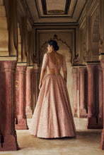 Load image into Gallery viewer, PEACH TAFETTA SILK LEHENGA CHOLI SET WITH A TULLE DUPATTA