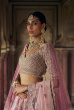 Load image into Gallery viewer, BLUSH PINK VELVET LEHENGA CHOLI WITH NET DUPATTA AND AN OPTIONAL WORKED BELT AND SECOND DUPATTA