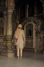 Load image into Gallery viewer, PEACH RAW SILK SHERWANI WITH KURTA AND TROUSER WITH AN OPTIONAL WORKED STOLE, BELT AND JUTIS