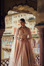 Load image into Gallery viewer, PEACH TAFETTA SILK LEHENGA CHOLI SET WITH A TULLE DUPATTA