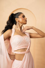 Load image into Gallery viewer, Self on self hand-embroidery of cutdana, beads and pearls all over blouse and cape.