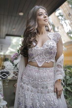 Load image into Gallery viewer, Mera White & Lavender Embroidered Lehenga