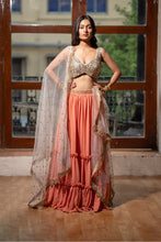 Load image into Gallery viewer, Peach and Ivory Ruffle Lehenga Set