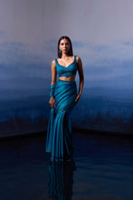 Load image into Gallery viewer, PEACOCK BLUE SATIN SAREE