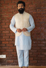Load image into Gallery viewer, Sky Blue Kurta and Pant set with Yellow Vest