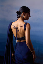 Load image into Gallery viewer, MIDNIGHT BLUE SILK DRAPE SAREE
