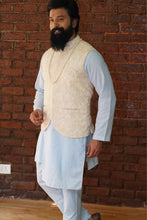 Load image into Gallery viewer, Sky Blue Kurta and Pant set with Yellow Vest