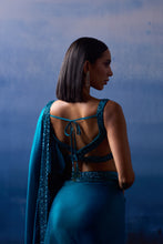 Load image into Gallery viewer, PEACOCK BLUE SATIN SAREE