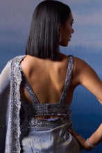 Load image into Gallery viewer, METALLIC GREY TISSUE SAREE