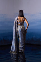 Load image into Gallery viewer, METALLIC GREY TISSUE SAREE