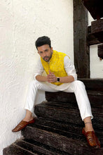 Load image into Gallery viewer, Ivory Kurta and Pant set with Yellow Vest