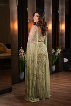 Load image into Gallery viewer, Green Net Sequins, Pearls, Crystals Flower Hand Embroidered Lehenga With Blouse