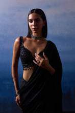 Load image into Gallery viewer, BLACK SATIN SAREE