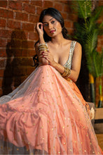 Load image into Gallery viewer, Peach and Ivory Ruffle Lehenga Set