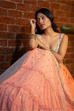 Load image into Gallery viewer, Peach and Ivory Ruffle Lehenga Set