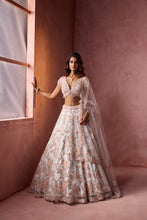 Load image into Gallery viewer, WHITE NET WITH LEATHER APPLIQUE LEHENGA SET