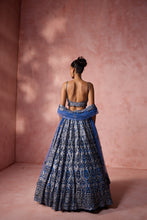 Load image into Gallery viewer, PETROL BLUE NET LEHENGA SET