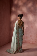 Load image into Gallery viewer, AQUA LUREX GEORGETTE SAREE SET