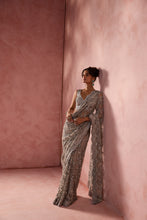 Load image into Gallery viewer, SILVER GREY NET SAREE SET WITH SILVER WORK