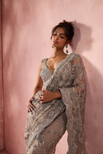 Load image into Gallery viewer, SILVER GREY NET SAREE SET WITH SILVER WORK