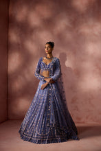 Load image into Gallery viewer, INK BLUE NET LEHENGA SET