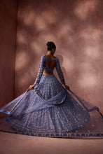 Load image into Gallery viewer, INK BLUE NET LEHENGA SET