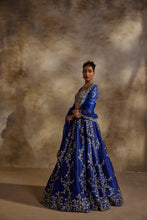Load image into Gallery viewer, ELECTRIC BLUE TAFFETA GOTA WORK LEHENGA SET