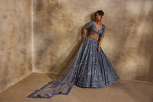 Load image into Gallery viewer, STONE GREY NET LEHENGA SET