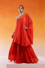 Load image into Gallery viewer, Scarlet Red One Shoulder Embroidered Dress with Flared Palazzos
