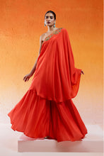 Load image into Gallery viewer, Scarlet Red One Shoulder Embroidered Dress with Flared Palazzos