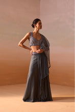 Load image into Gallery viewer, GREY SHIMMER DRAPED SAREE
