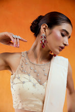 Load image into Gallery viewer, Ivory Embroidered Saree Set