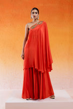 Load image into Gallery viewer, Scarlet Red One Shoulder Embroidered Dress with Flared Palazzos