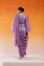 Load image into Gallery viewer, Lavender Embroidered Drape Saree Set with Belt