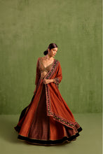 Load image into Gallery viewer, black and rust lehenga set