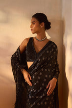 Load image into Gallery viewer, BLACK AND SILVER GREY GEOMETRICAL SAREE
