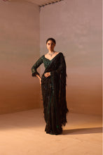 Load image into Gallery viewer, BLACK AND GREEN GEORGETTE SAREE
