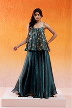 Load image into Gallery viewer, Metallic Teal Blue Peplum Sharara Set