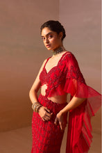 Load image into Gallery viewer, RED HEAVY DRAPED SAREE