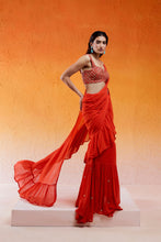 Load image into Gallery viewer, Scarlet Red Embroidered Saree Set