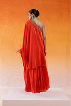 Load image into Gallery viewer, Scarlet Red One Shoulder Embroidered Dress with Flared Palazzos