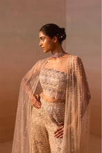 Load image into Gallery viewer, NUDE PALAZO SET WITH CORSET AND VEIL