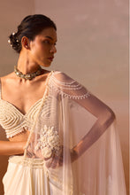 Load image into Gallery viewer, IVORY PEARL WORKED DRAPED SAREE